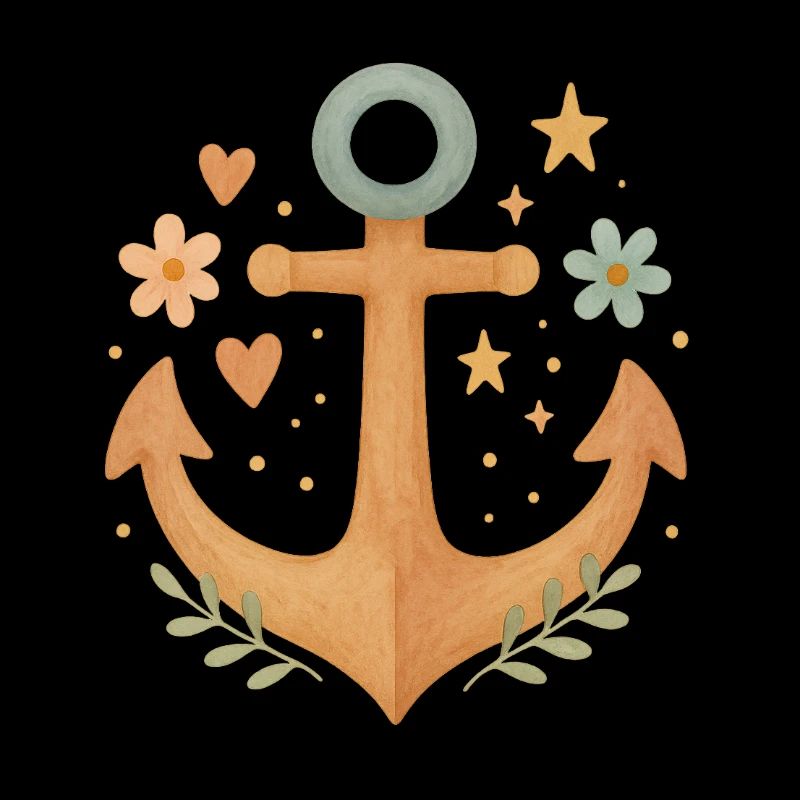 Boho Anker mit Blumen & Herzen Design