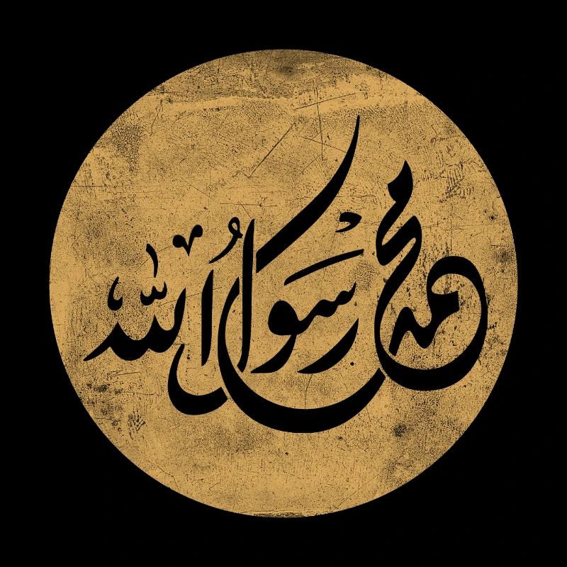 Allah Prophet Muhammad, calligraphy on gold