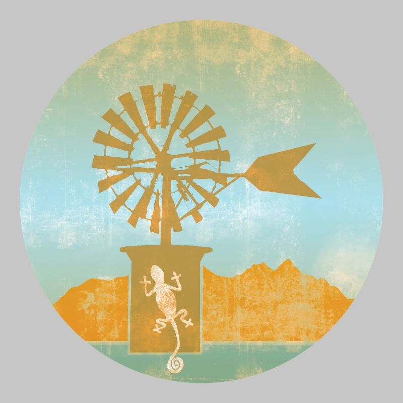 Moulin à vent avec gecko Illustration Majorque