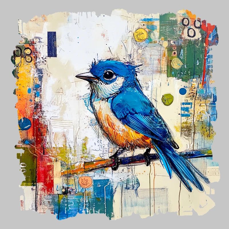 Blauer Vogel im abstrakten Farbmeer