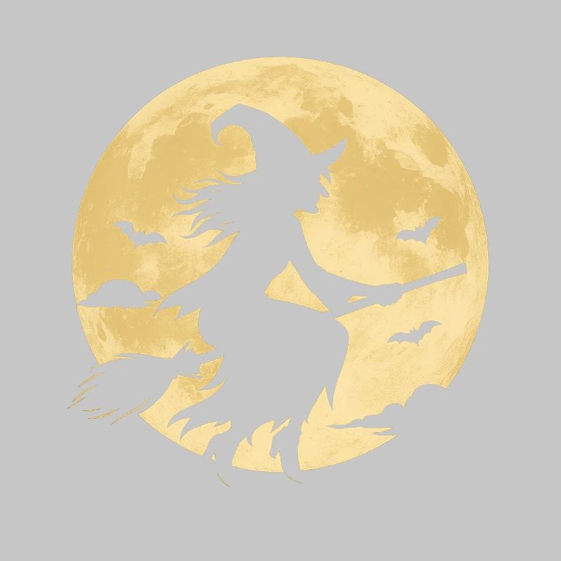 Sorcière au clair de lune sur balai