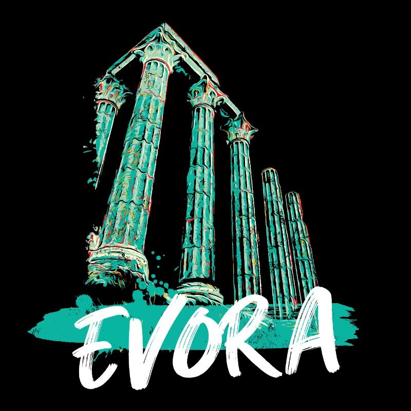 Illustration en turquoise du temple romain d’Évora