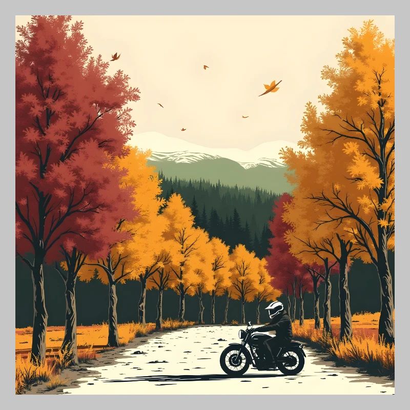Block-Print Tree Row + Bike