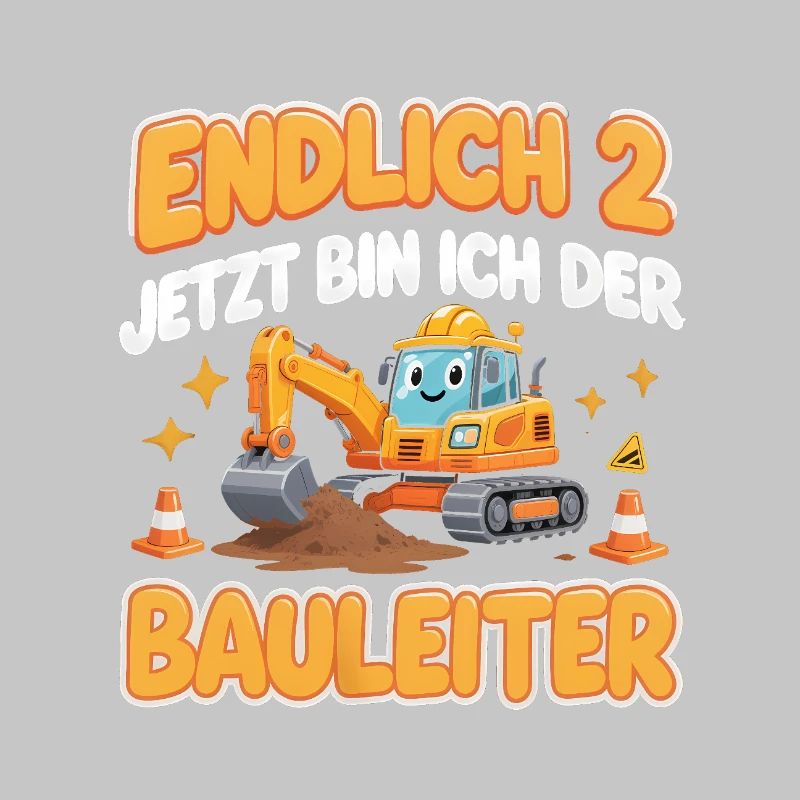 Kids 2nd Birthday Boy Excavator Construction Work