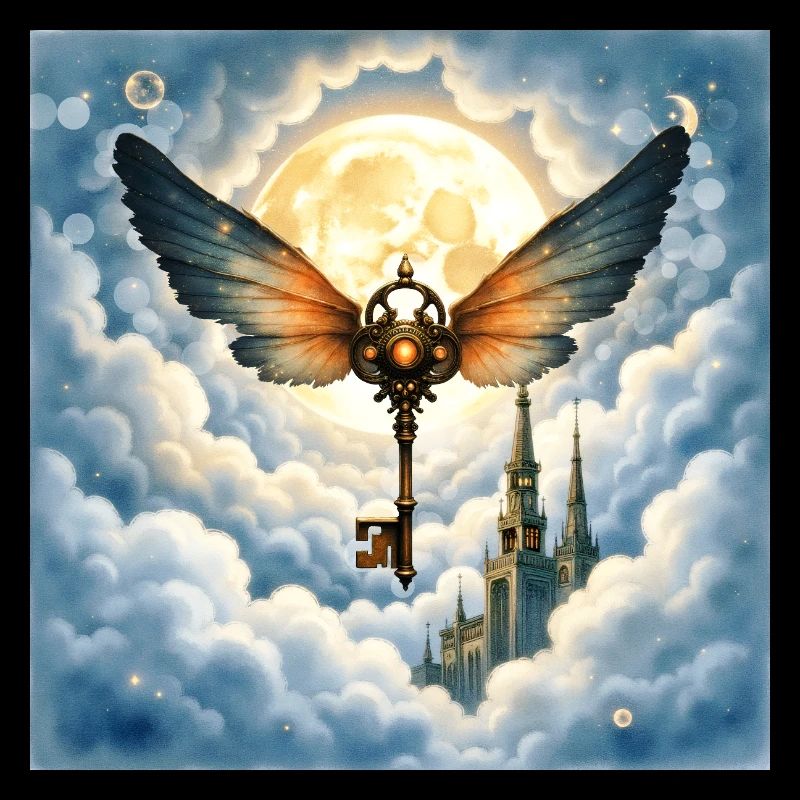 Winged Key in Night Sky