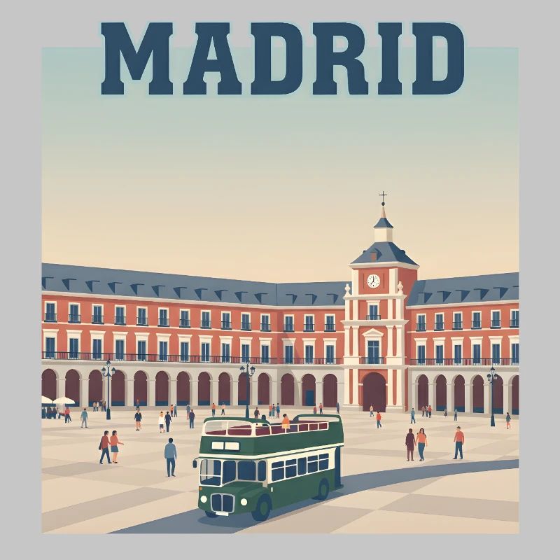 Madrid Plaza Retro Bus Scene
