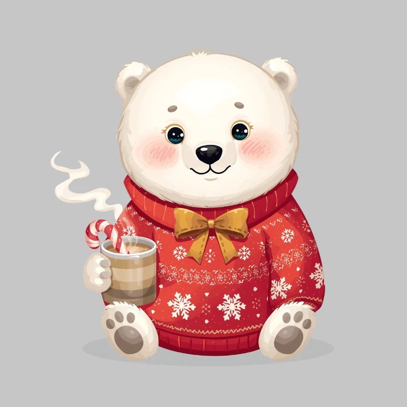 Eisbär im roten Weihnachtspullover