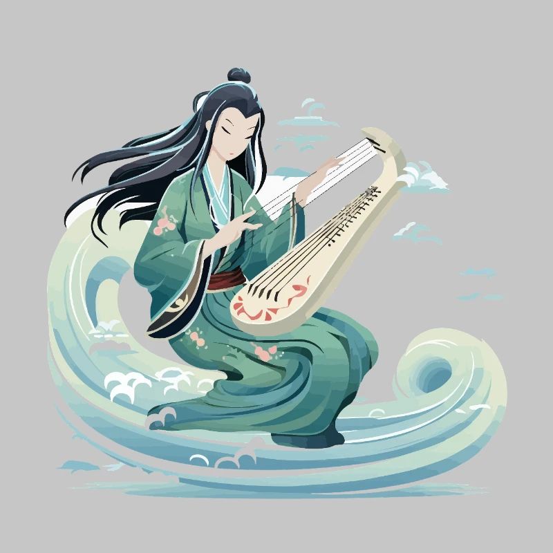 Guqin Master on Sea Wave
