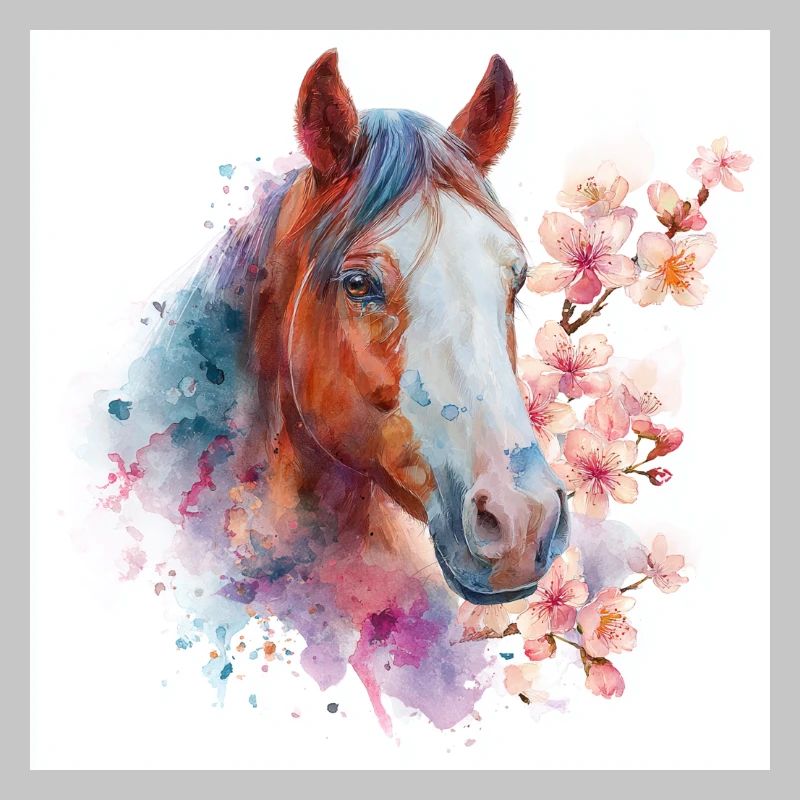 Cheval aquarelle avec des fleurs