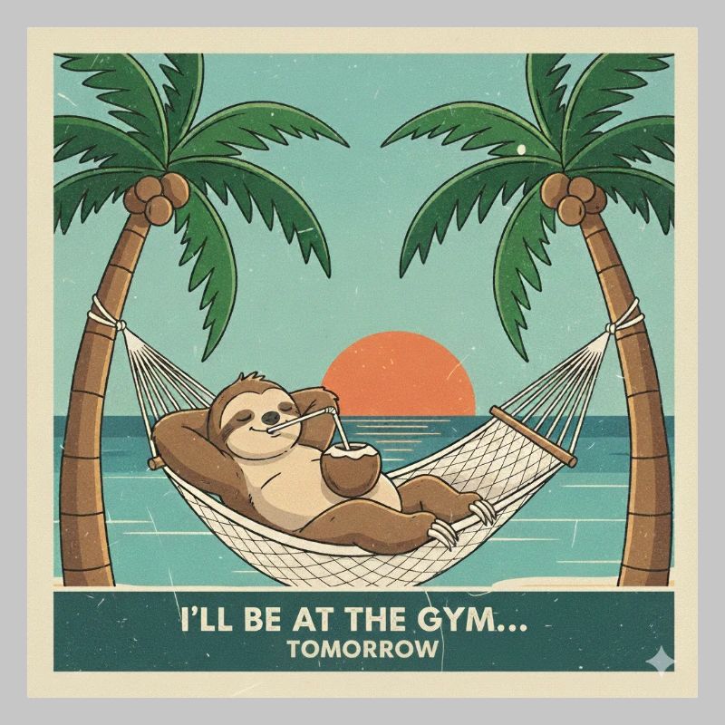 Hammock Sloth, Sunset,Gym Tomorrow