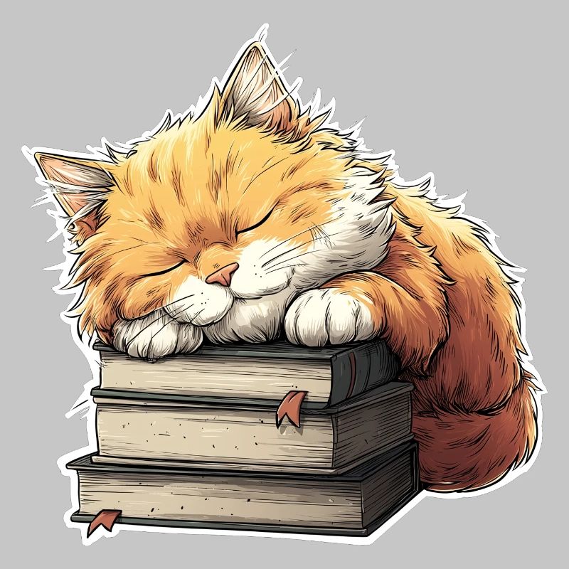 Süße Katze schläft auf Bücherstapel