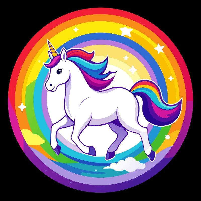 Unicorn Flying Over Rainbow Sky Motif
