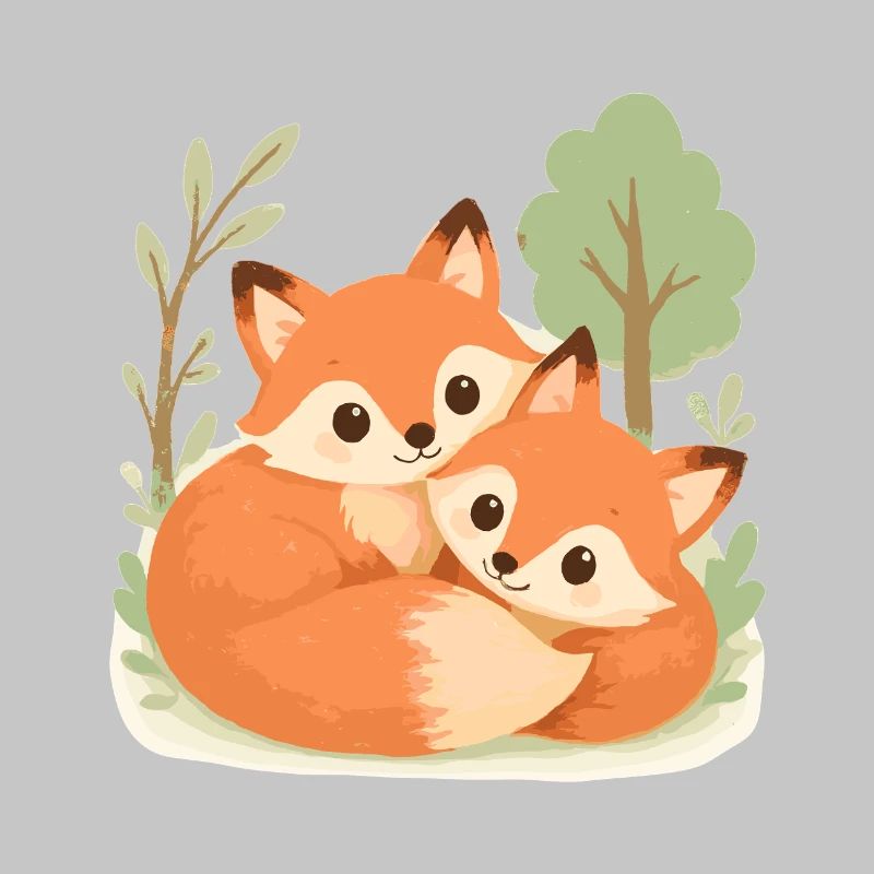 Cute fox couple in the forest