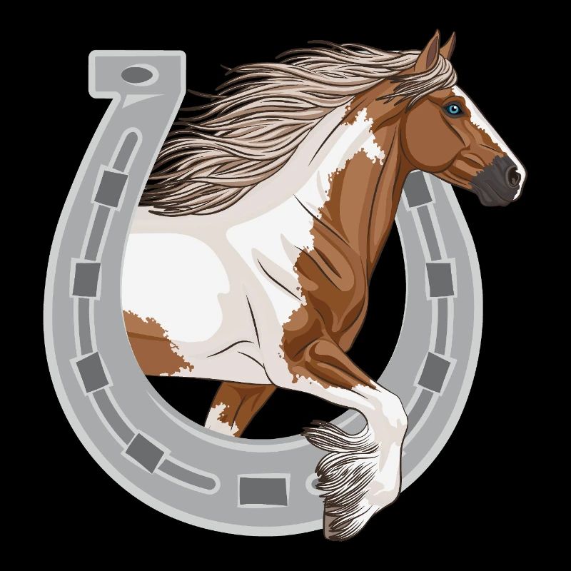 Un cheval Irish Cob au trot dans un fer à cheval