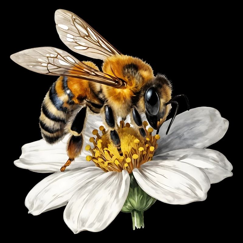 Abeille sur fleur blanche