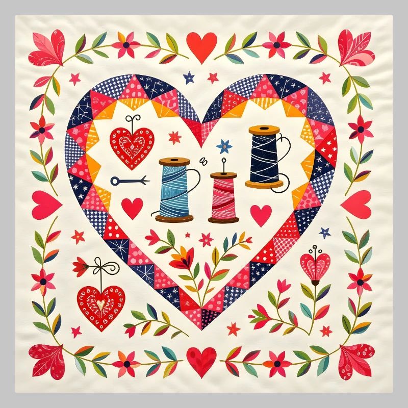 Patchwork Heart with Yarns