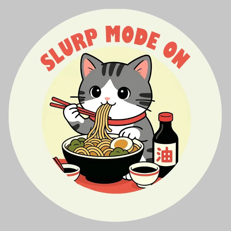 Chaton mangeant Ramen Mode Slurp