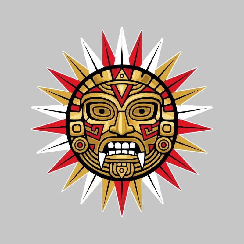 Soleil Maya Inca Divinité Or Rouge Totem