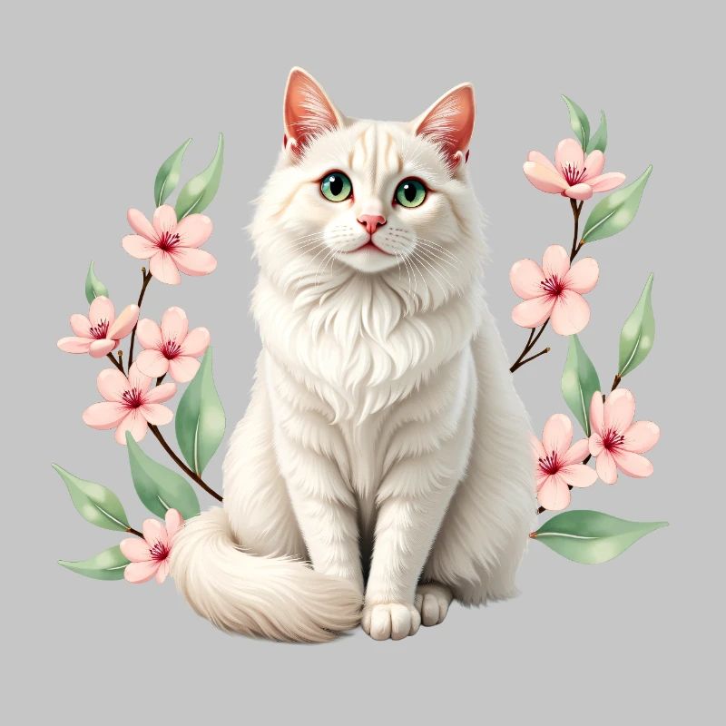 Elegant Persian cat with cherry blossoms