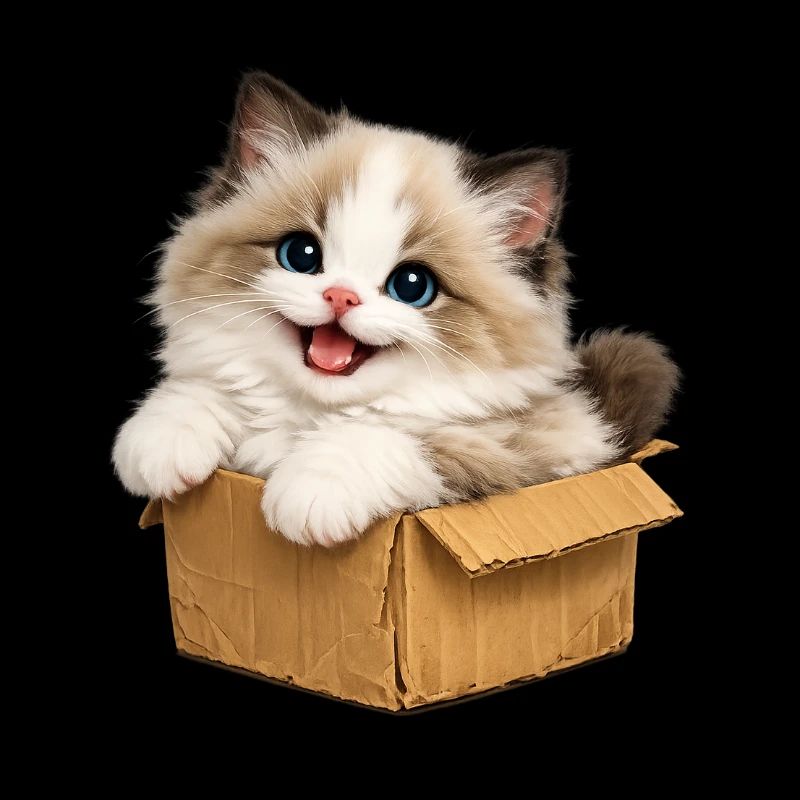 Le chaton heureux est dans sa boîte