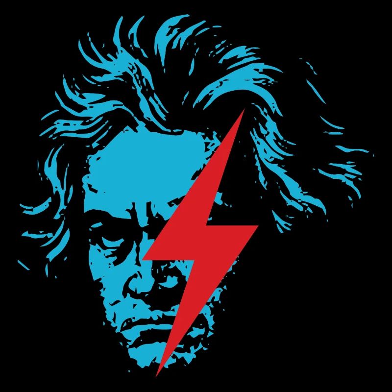 Blaues Beethoven-Gesicht mit rotem Blitz