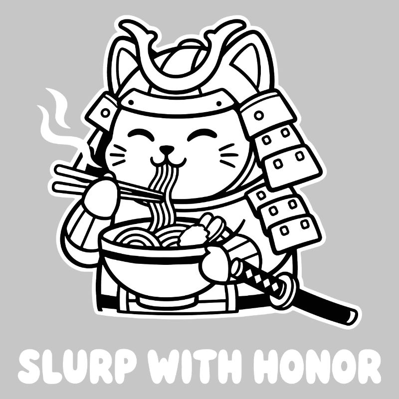 Samurai-Katze isst Nudeln