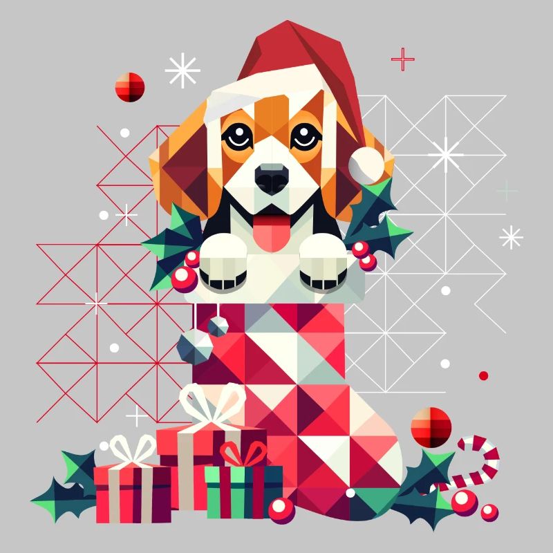 Père Noël Beagle dans un bas de Noël coloré