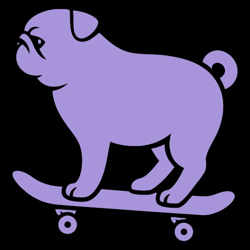 Minimalist Pug Skateboarder Cat Silhouette