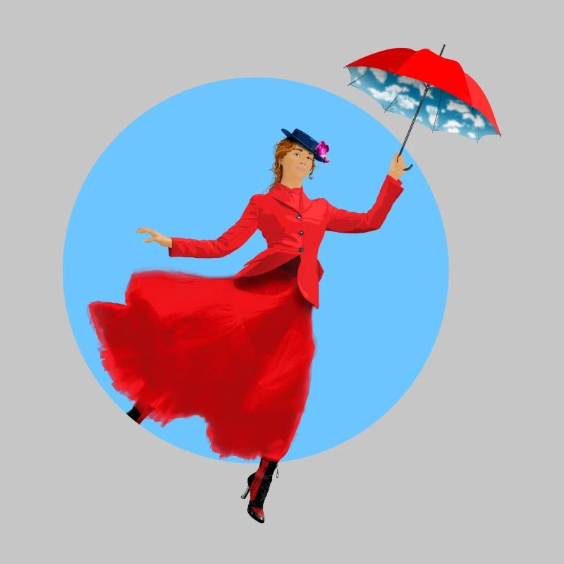 Rote Dame mit Regenschirm-Twist