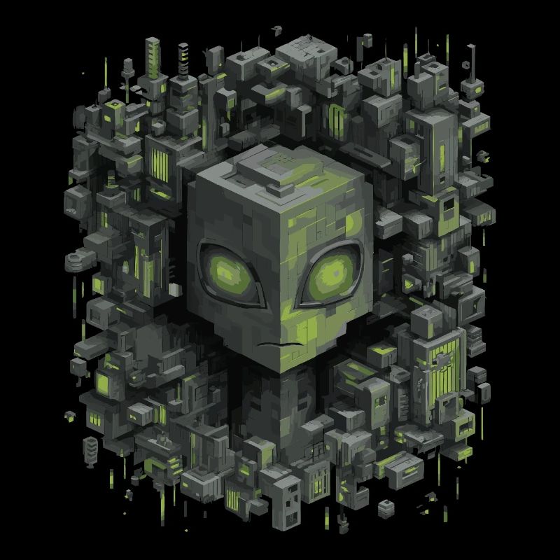Cubic AI Core City Néon Vert Scintillant