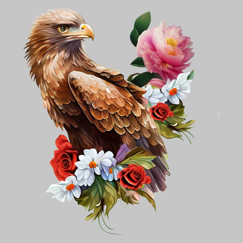 Wonderful eagle with flowers.