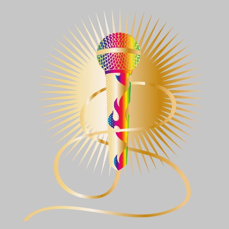 microphone doré avec éléments arc-en-ciel