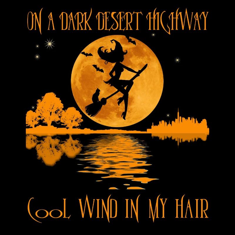 auf einer dunklen Wüste Autobahn lustige Hexe Halloween
