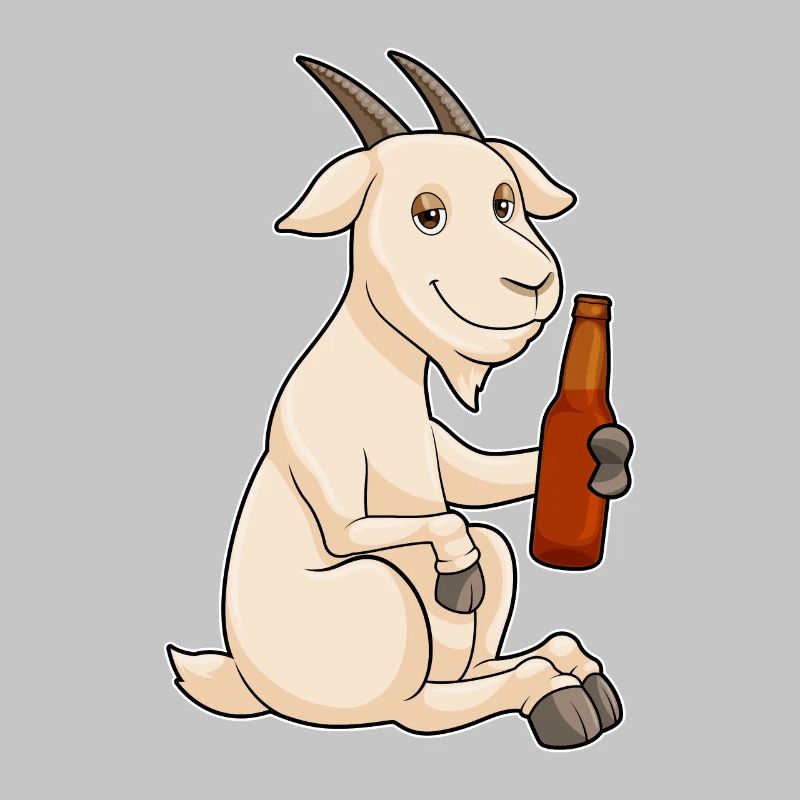 Chèvre avec bouteille de bière