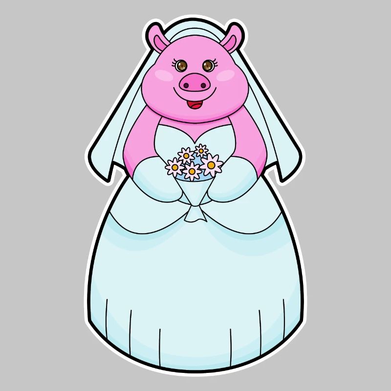 Cochon comme mariée avec voile