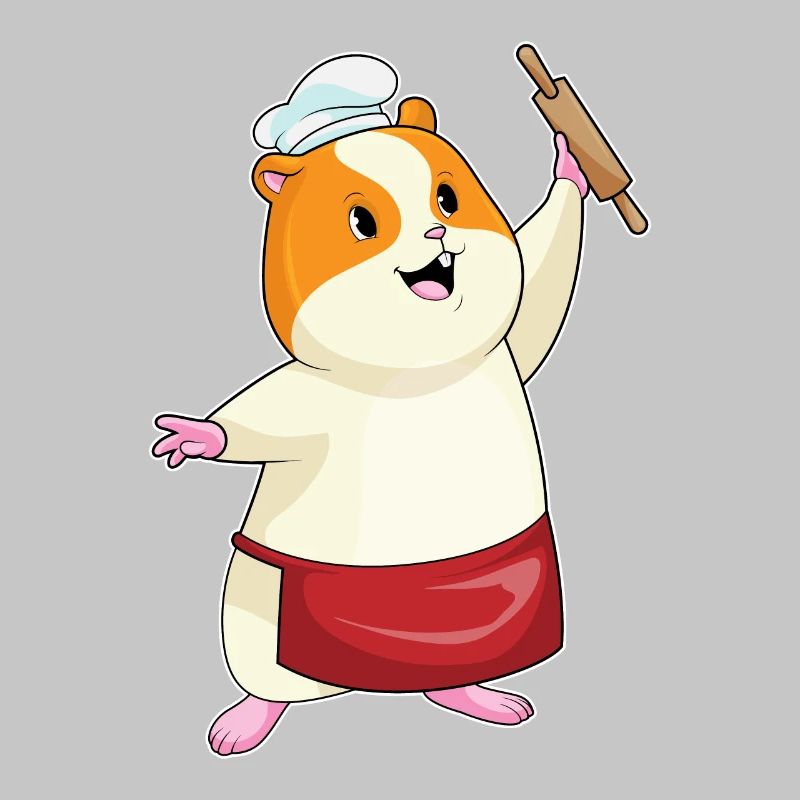 Hamster as a baker with rolling pin
