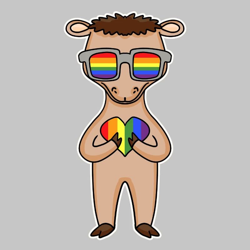Regenbogen - Kamel mit Brille und Herz