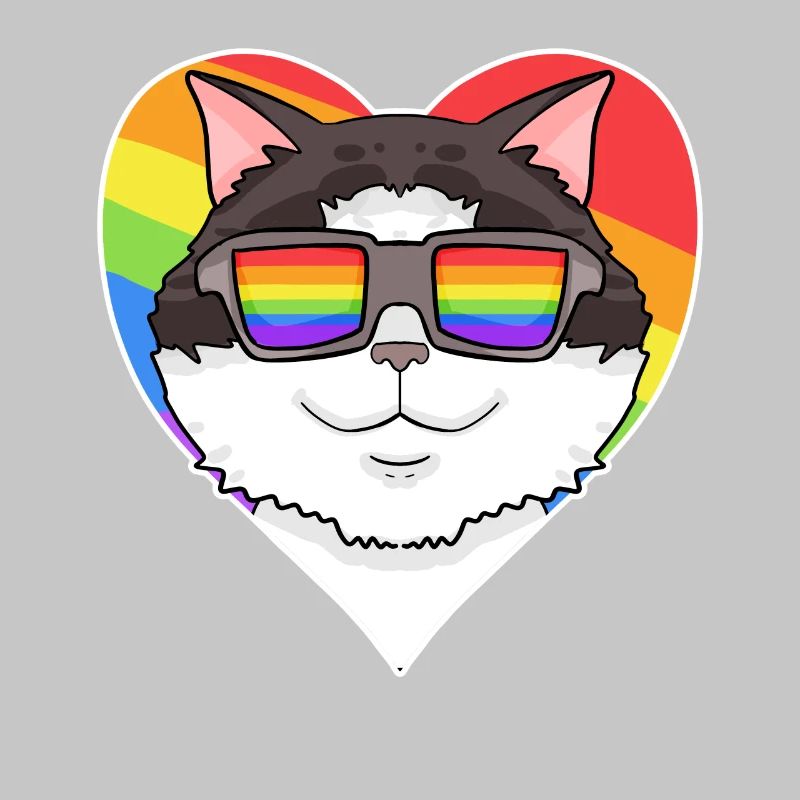 Regenbogen - Katze Ragdoll mit Brille und Herz