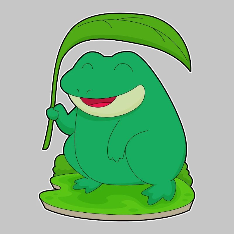 Grenouille avec une feuille comme parasol