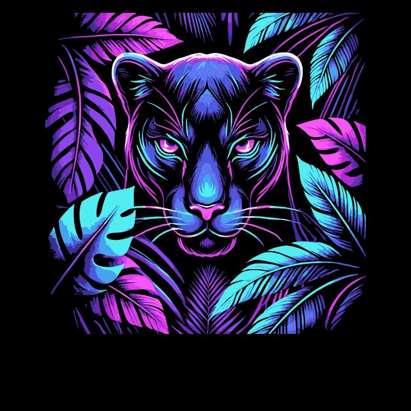 Lebendiger Panther mit tropischen Blättern Design