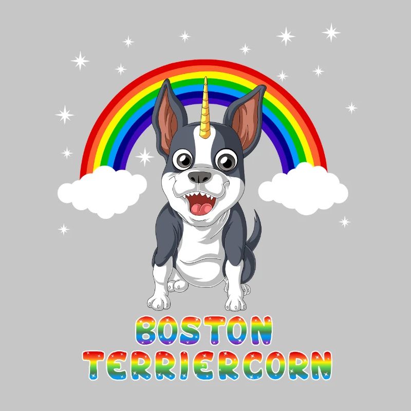 Boston Terrier Einhorn unter Regenbogen