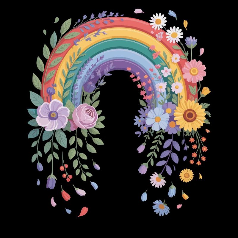 Arc-en-ciel ludique avec des fleurs
