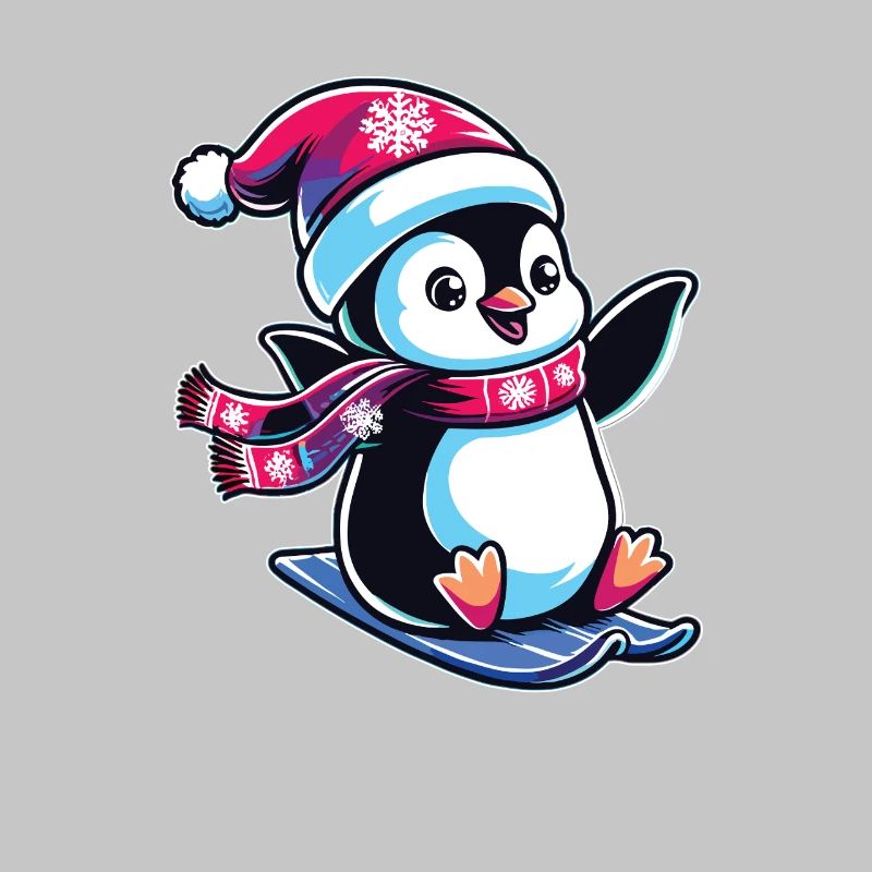 Pingouin Noël Ski Course Pingouins