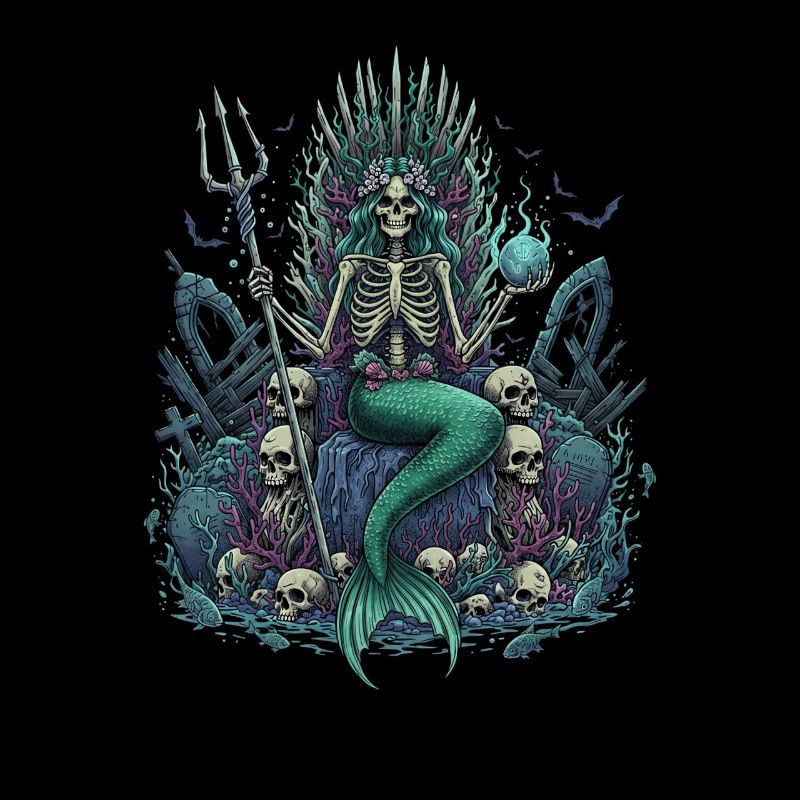 Sirène squelette avec crânes