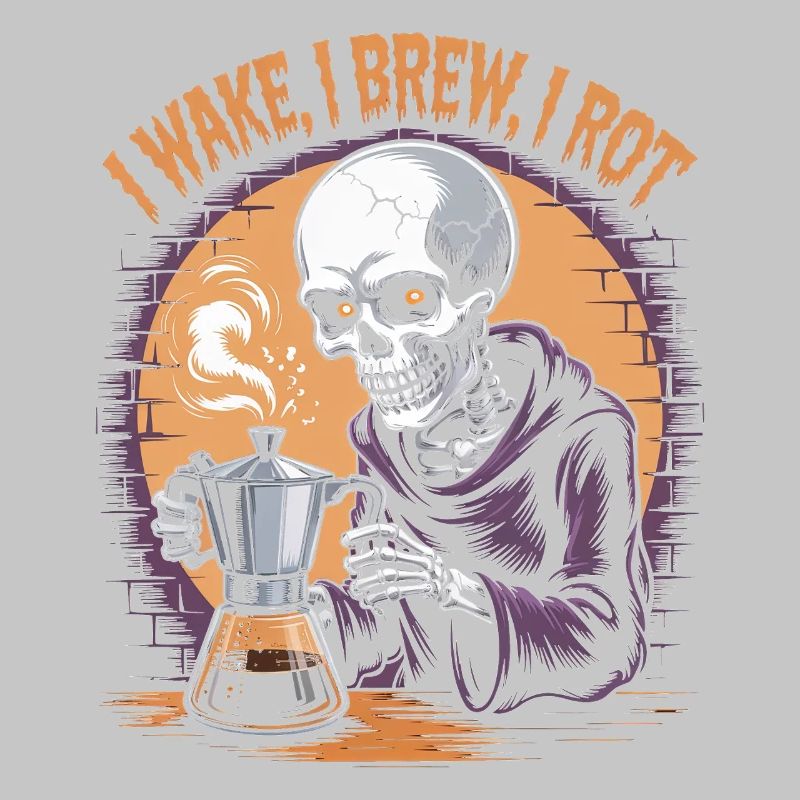 Wake, Brew, Rot Skeleton Coffee Halloween Design