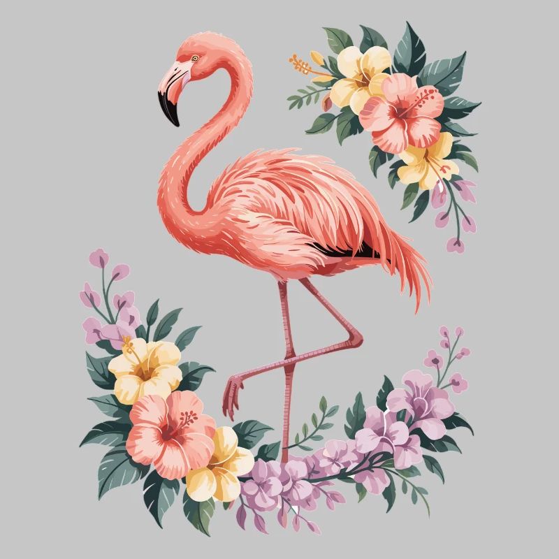 Flamant tropical avec des fleurs
