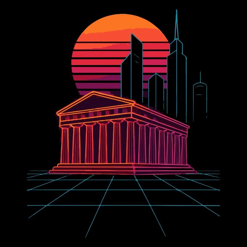 Neon Skyline Meets Ancient Columns - Athens