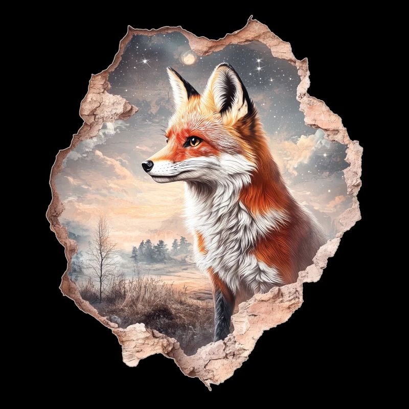 Renard et ciel étoilé
