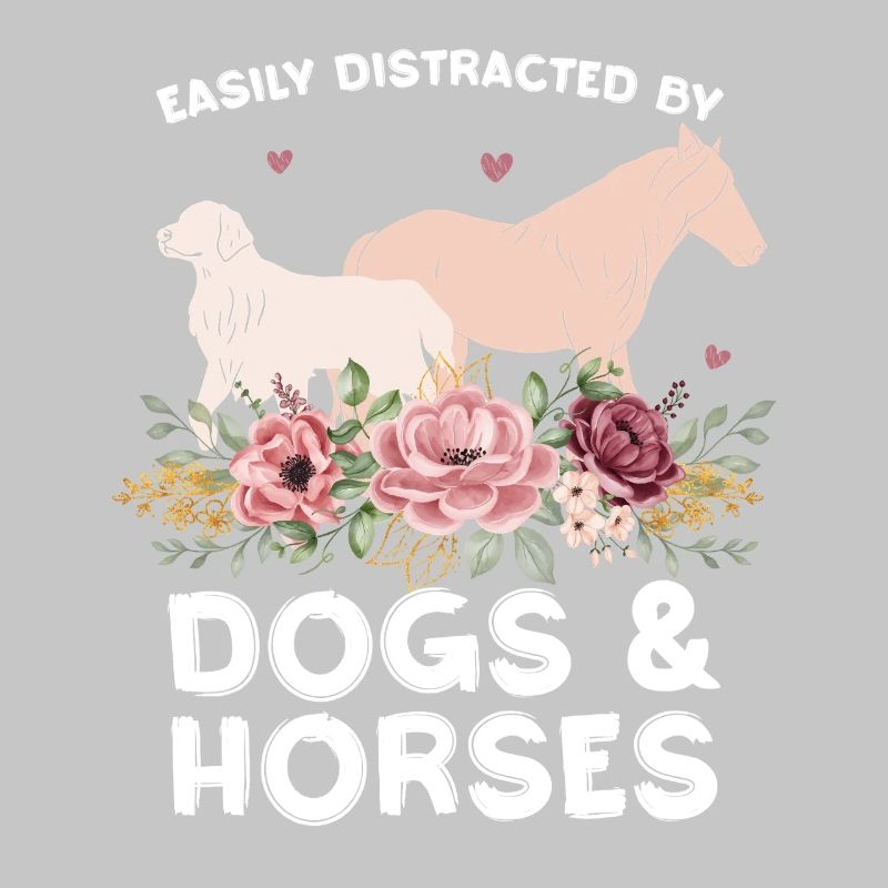 Chiens et chevaux avec une couronne de fleurs