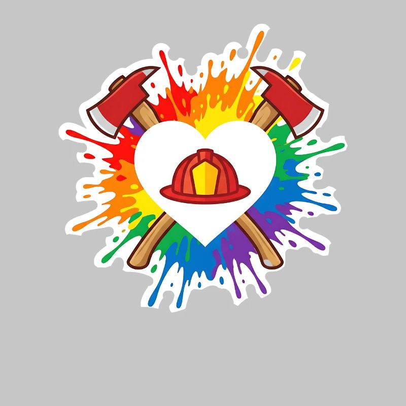 Firefighter Pride Heart Helmet Rainbow Axe